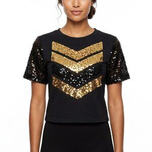 Weissman Black & Gold Sequin Chevron Top - Gorpcore Techwear Aesthetic Small